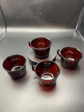 Arcoroc France Red Glass Coffee Cups Set of 4